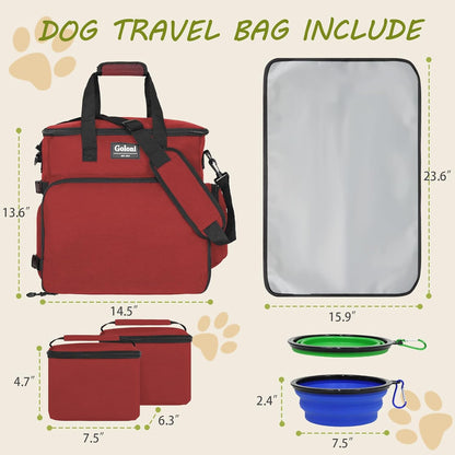 Dog Travel Bag Airline Approved–Pet Travel Tote with Collapsible Bowls,Food Containers & Feeding