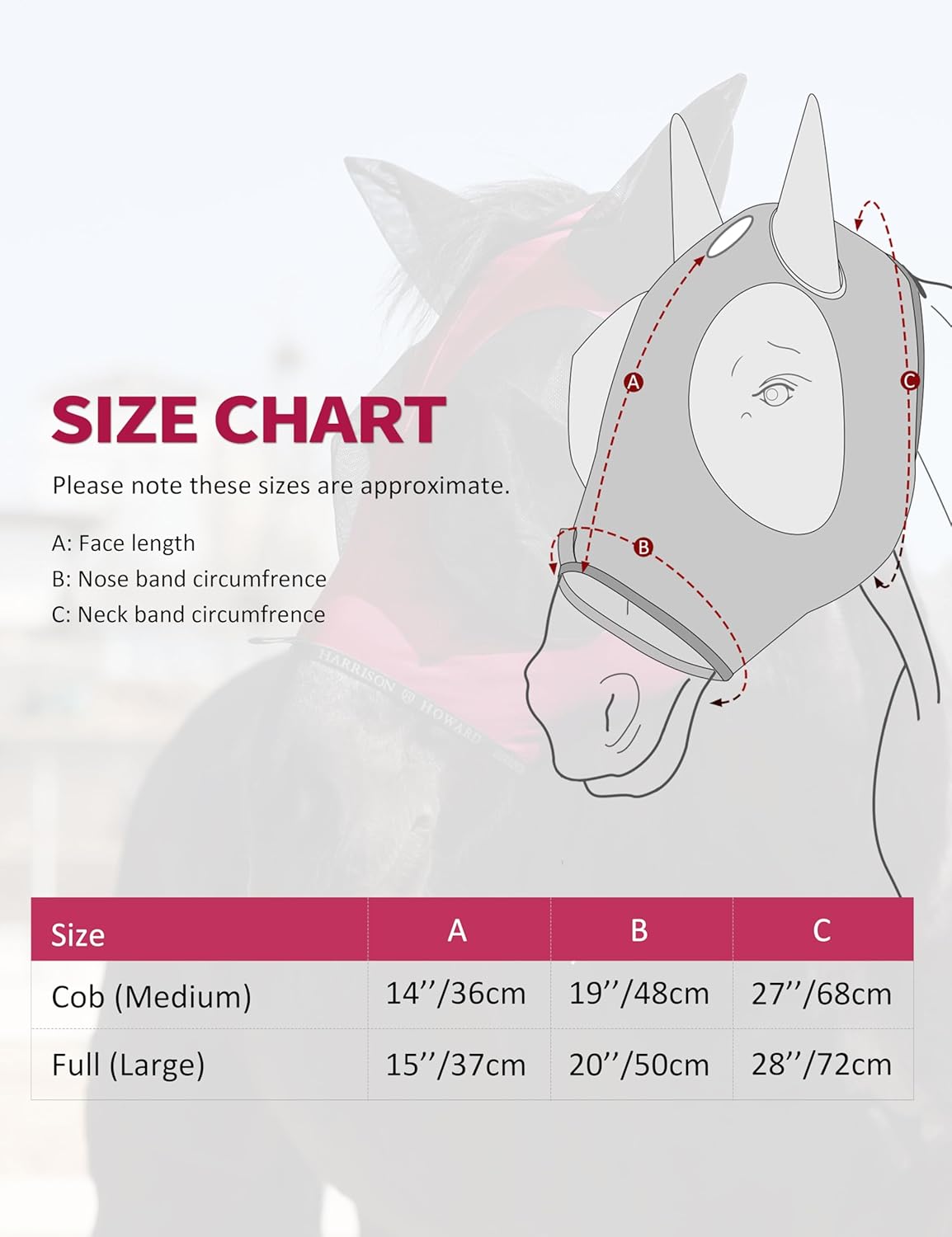 Harrison Howard Horse Fly Mask with Forelock Opening Stretch Breathable and Comfortable for Horses