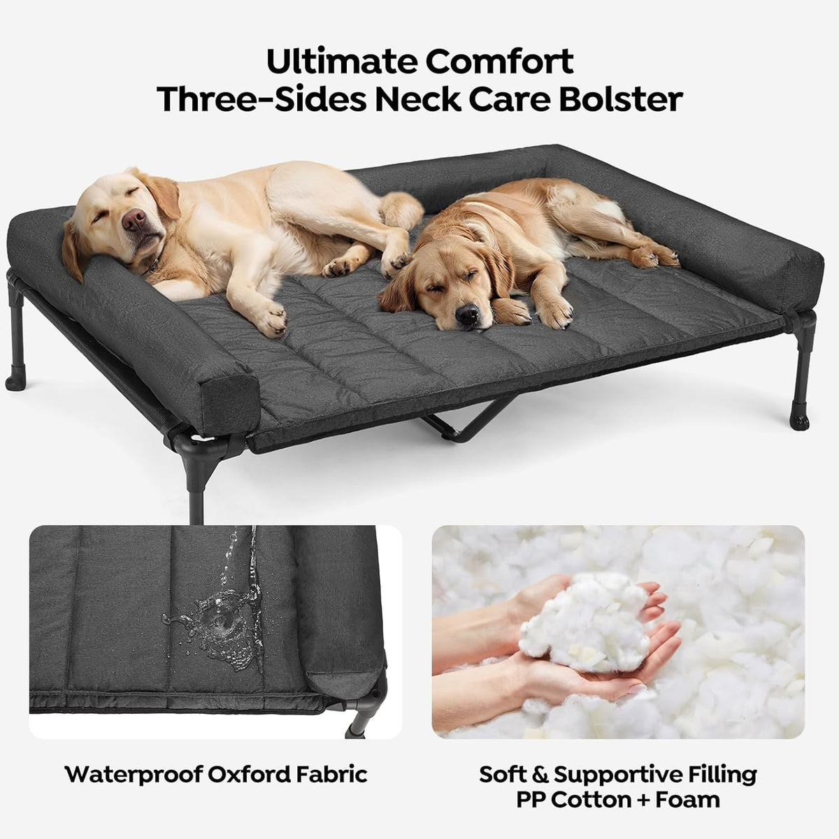 Veehoo Cooling Elevated Dog Bed Add Removable Waterproof Bolster Cushion Mat, Raised Pet Cot with