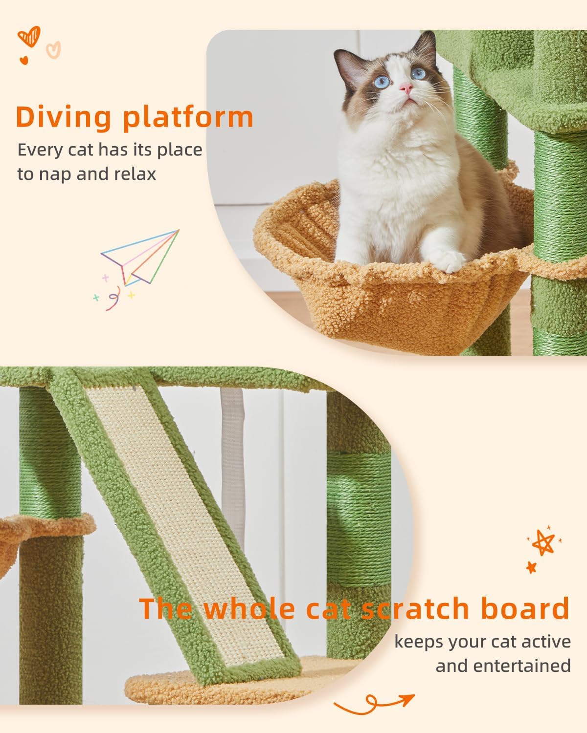 Taoqimiao Cactus Cat Tree, 57.5-Inch Cat Tower for Indoor Cats Large Adult, Extra Large Cat Condo