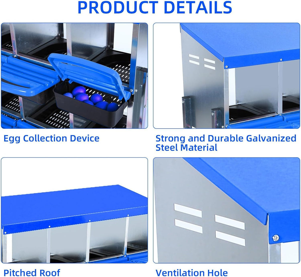 Chicken Nesting Boxes, 10 Hole Metal Chicken Laying Box with with Removable Trays and Roll Out Egg
