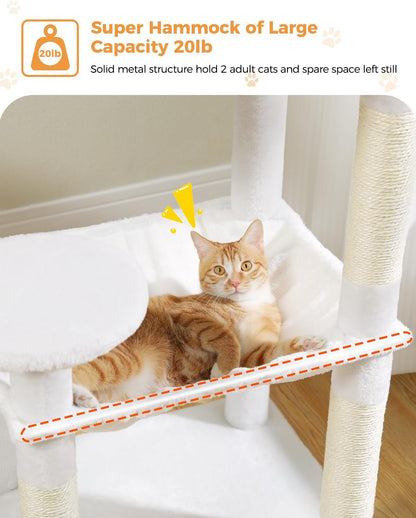 Cat Tree for Large Cats with Metal Plush Big Hammock, 56.3" Cat Tower for Indoor Cats with 2 Door
