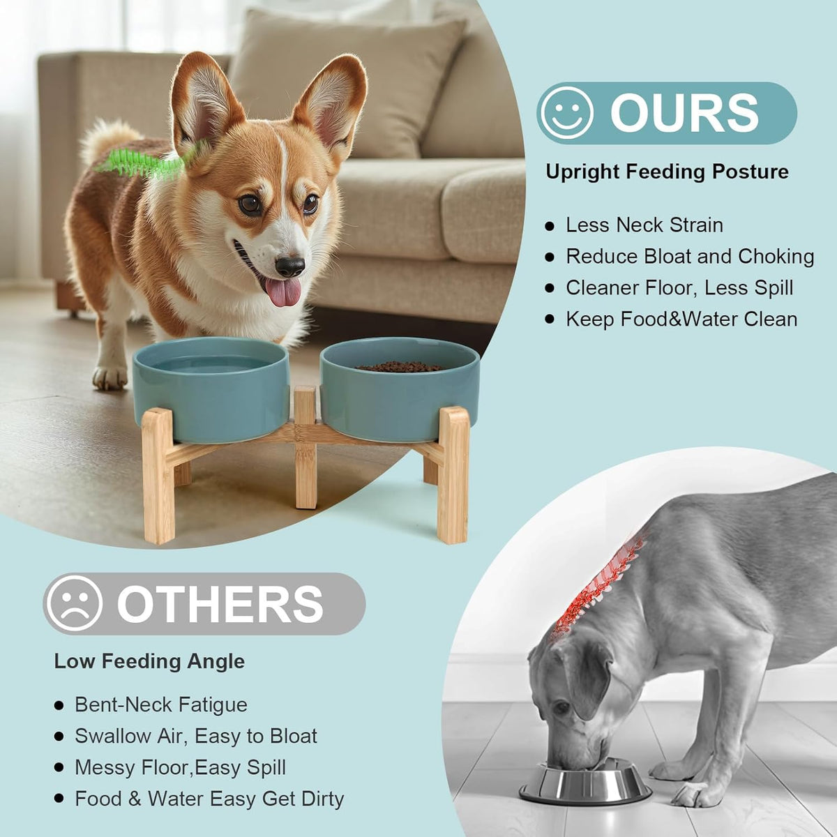 SPUNKYJUNKY Elevated Dog Bowls Ceramic, 6.1'' Dogs and Cat Food Water Bowls Raised with Non-Slip