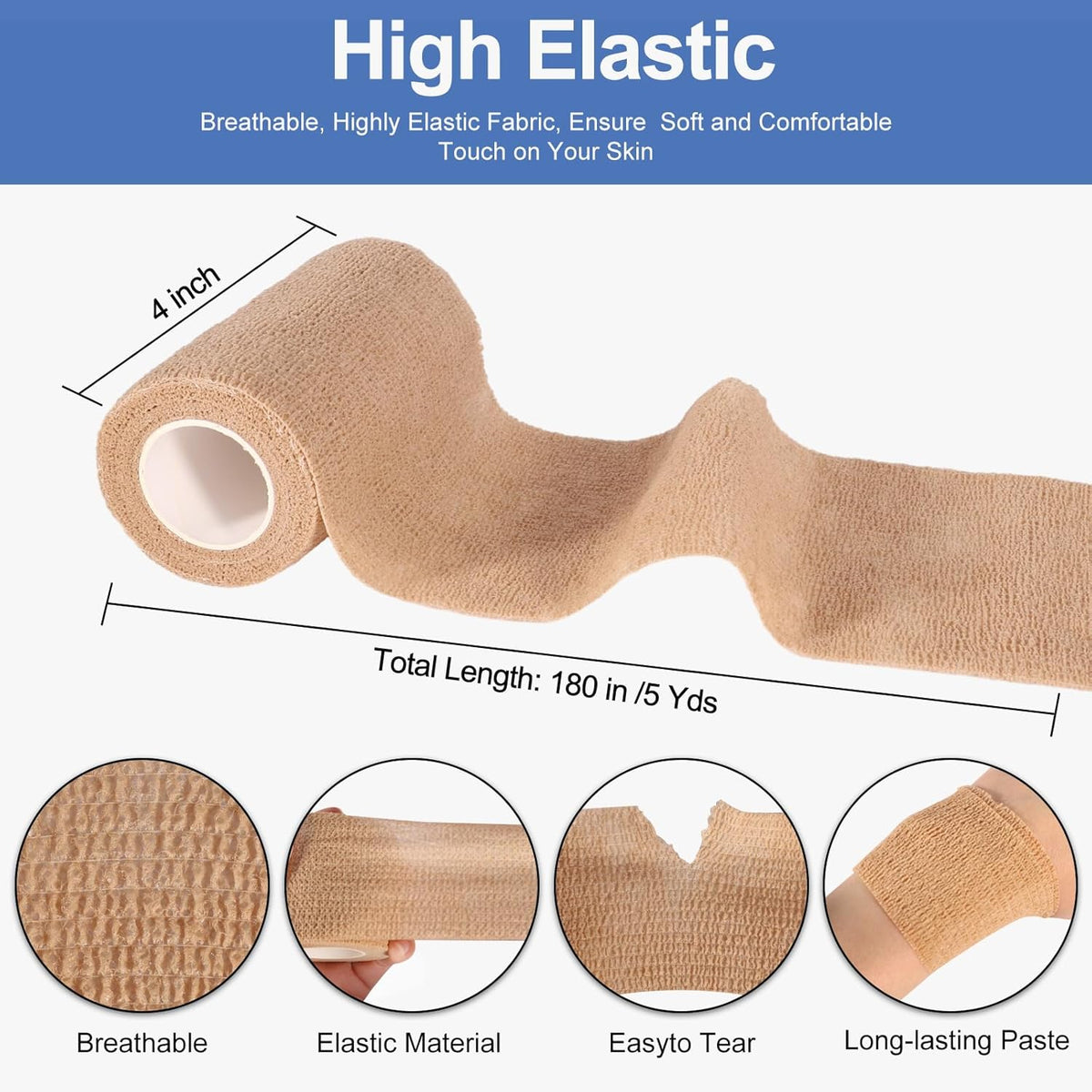 LDIWEE 24 Pack 4 Inch Self Adhesive Bandage Wrap - 5 Yard Cohesive Athletic Tape for First Aid