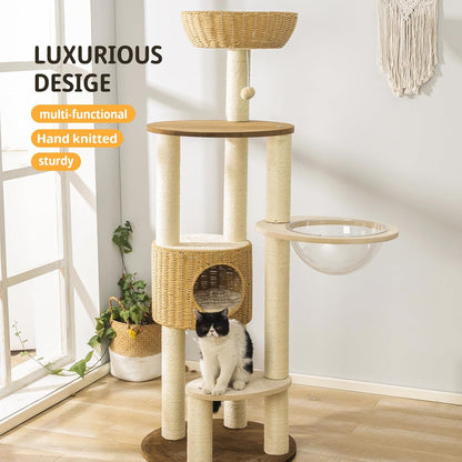 2025 Modern Cat Tree Tower for Large Cats, Advanced Space Module Cat's Nest, Hand Woven Multilevel