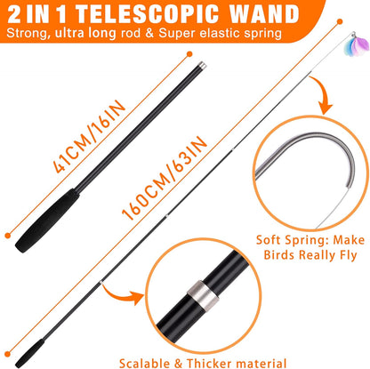 JXFUKAL 2025 Latest Cat Toys, 2 in 1 Spring Cat Wand Toy with 2PCS Ultra-Long Cat Teaser, 4PCS