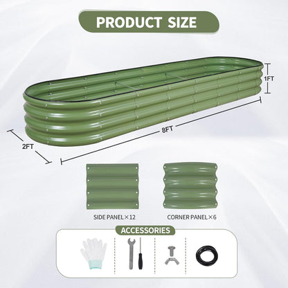 Galvanized Raised Garden Bed - 8x2x1FT Metal Planter Boxes Outdoor | Oval Steel Raised Bed Kit for