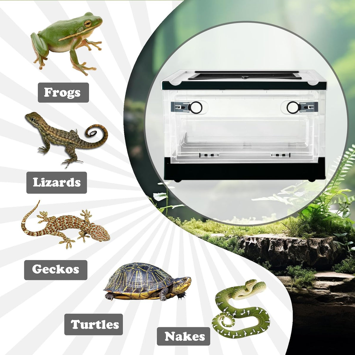 PINVNBY Plastic Reptile Feeding Box with Wheels,Reptiles Breeding Enclosure Cages Transparent
