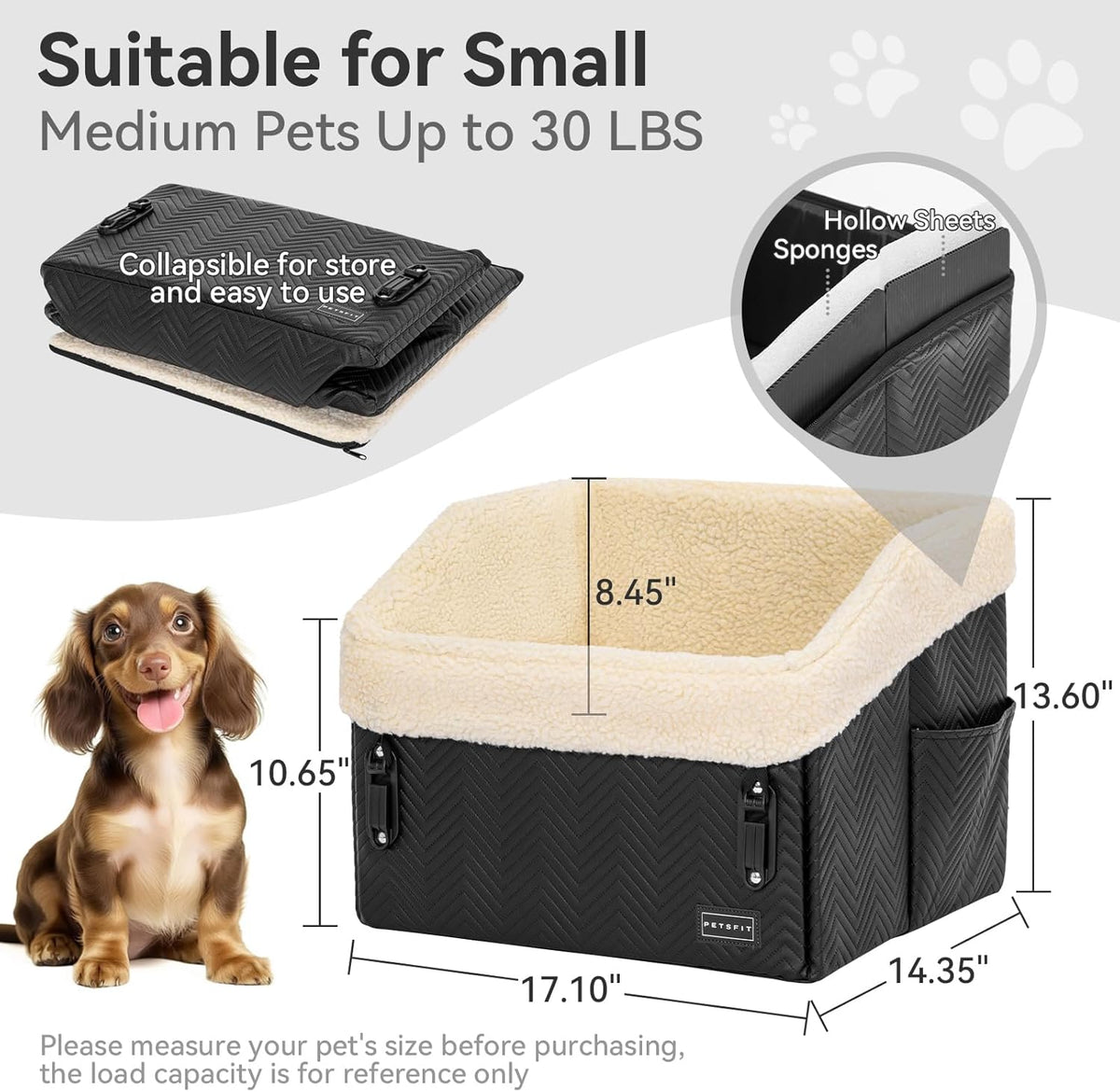 PETSFIT Small Dog Car Seat, Waterproof PU Leather Dog Booster Car Seat with Patented Safe Buckles