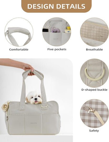 Dog Purse Carrier for Small Dogs Rabbit cat with Large Pockets, Cotton Bag, Dog Carrier Soft Sided