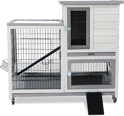 Rabbit Hutch Indoor Bunny Cage Outdoor House with Urine Guards and 2 Trays for Small Animals Guinea