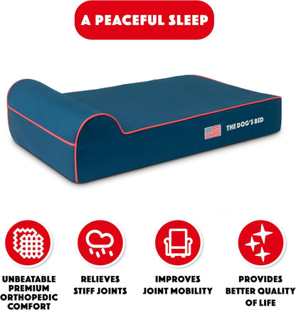 The Dog’s Bed Orthopedic Headrest Dog Bed Large Blue Oxford with Red Trim US Flag Dog Bed 40x25