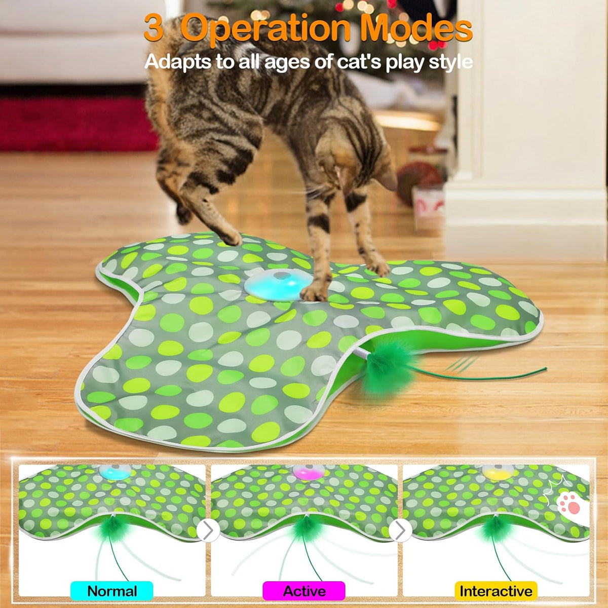 Interactive Cat Toys Rechargeable,Moving Concealed Feathers,Real Mouse Squeaky,Touch Activated Cat
