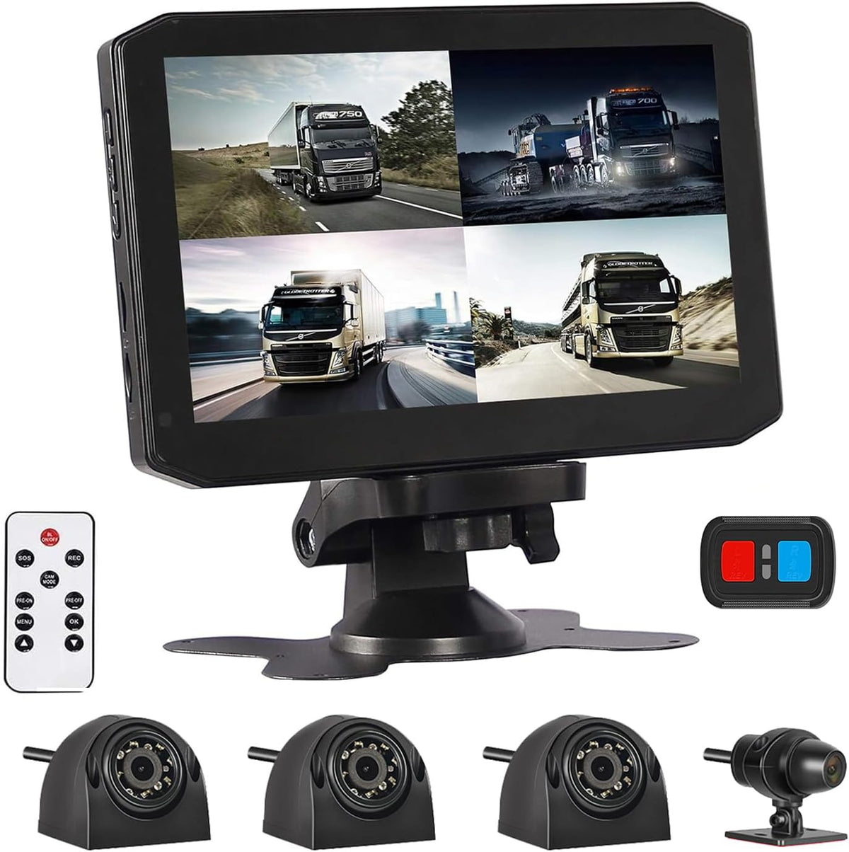 VSYSTO 4CH Truck Dash Camera System DVR Recorder Waterproof Backup Camera Front&Sides&Rear VGA for