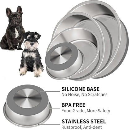 Taglory 4 Cup Stainless Steel Dog Bowls Set of 2 for Food and Water, Silicone Base Anti-Slip, Rust