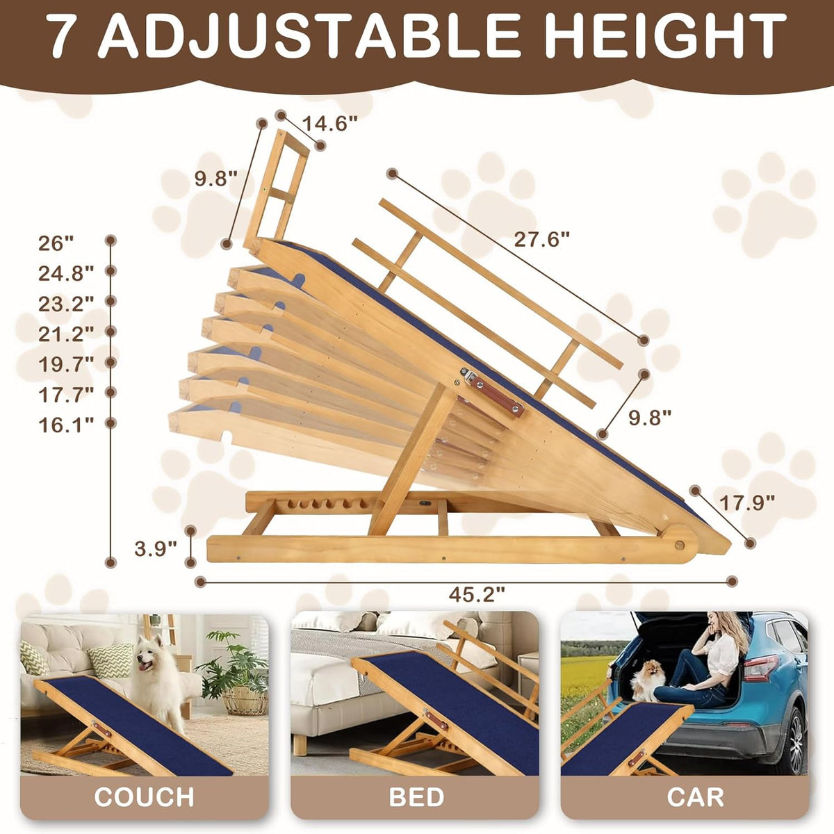 Dog Ramp for Beds, Cars, Couches, Dog Steps Anti-Slip Surface, Dogs Ramps for Old Small Pet,High