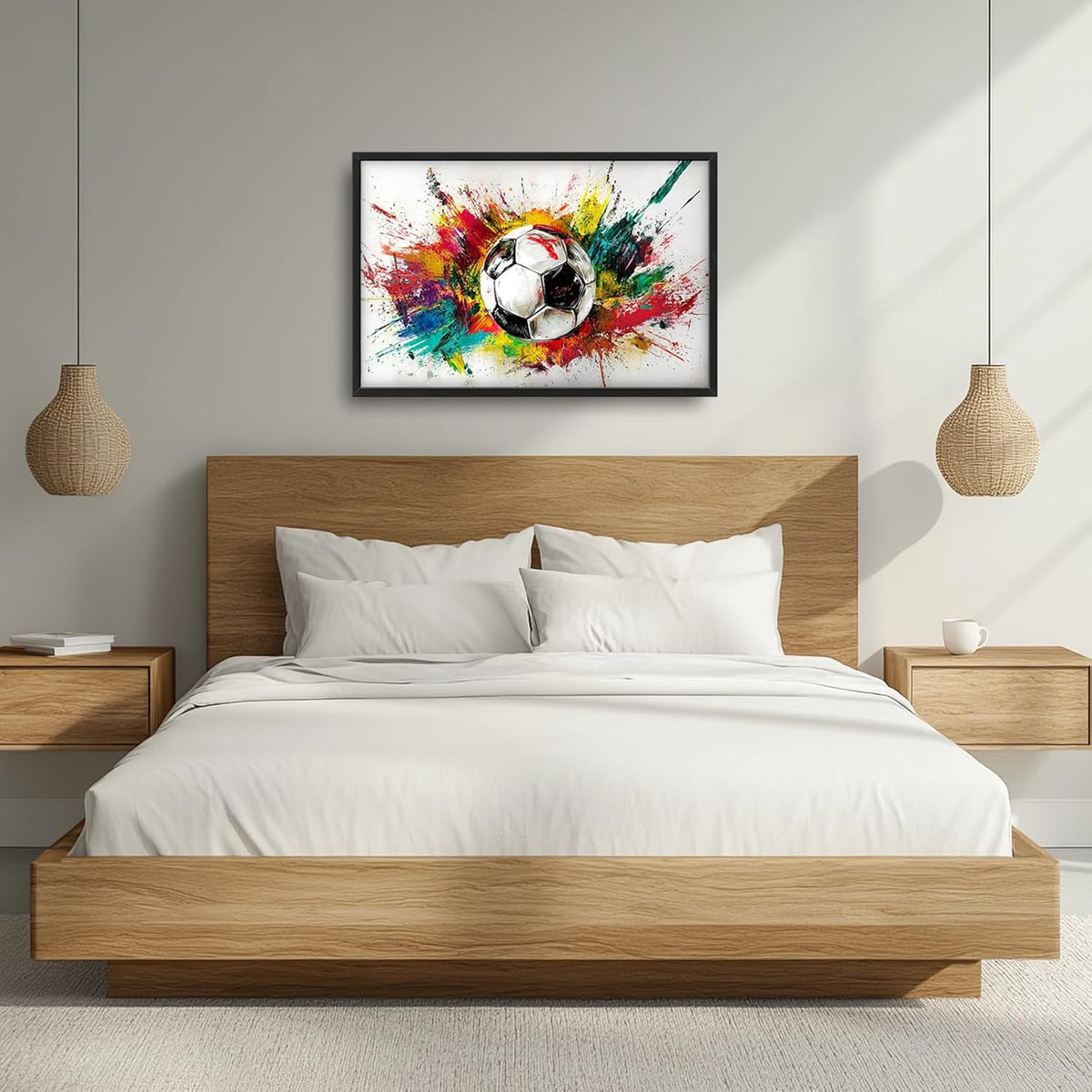 Extra Large Framed Soccer Wall Art,Oversized Colorful Graffiti Sport Ball Wall Decor Pictures for