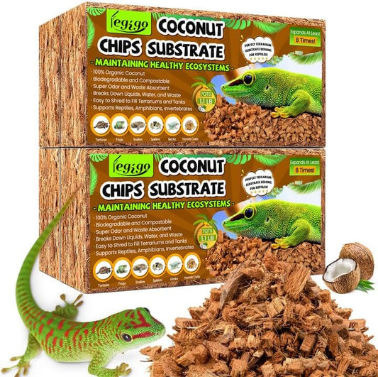 Legigo 4 Pack Coconut Chip Substrate for Reptiles, Natural Coco Husk Chip Reptiles Bedding