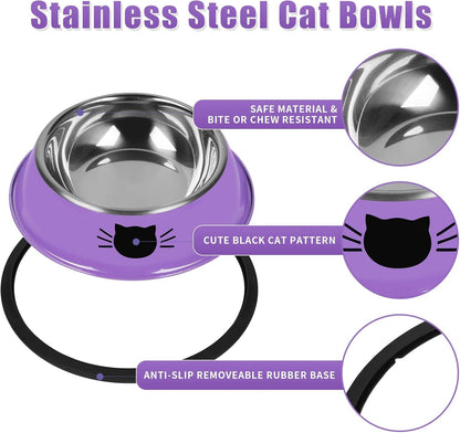 3 Pcs Non-Slip Stainless Steel Small Cat Food Bowls - Unbreakable, Thicken, 7 Oz, Suitable for