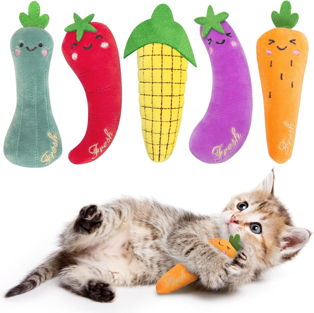 Catnip Cat Toys, Interactive Indoor Cat Nip Toy Kitty Kicker, Dental Kitten Chew Toy, 5 Pack