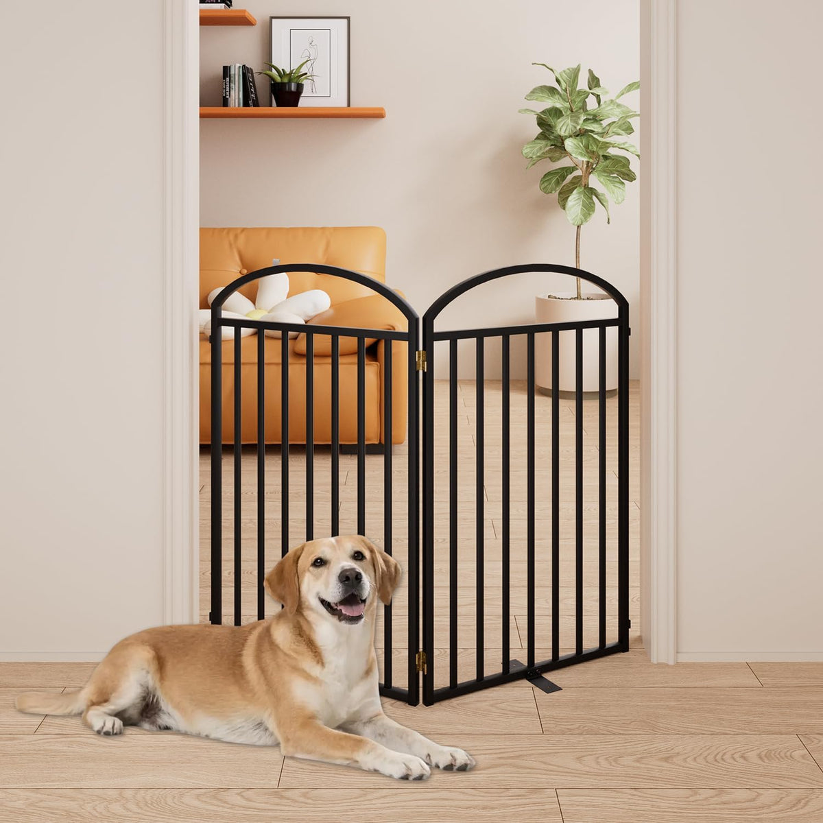 2 Panles Full Matel Freestanding Dog Gates with Door, 48"Extra Wide 36"Tall Free Standing Dog Pet