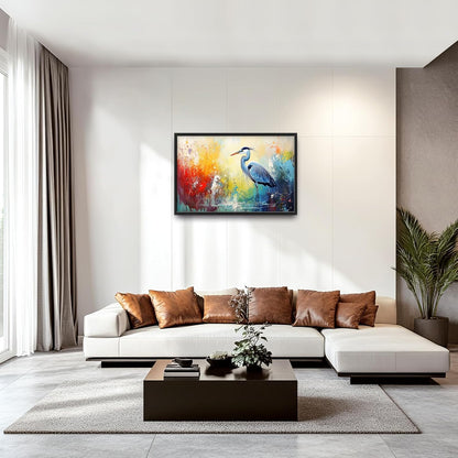 Extra Large Framed Abstract Heron Wall Art,Oversized Colorful Graffiti Heron Wall Decor Pictures