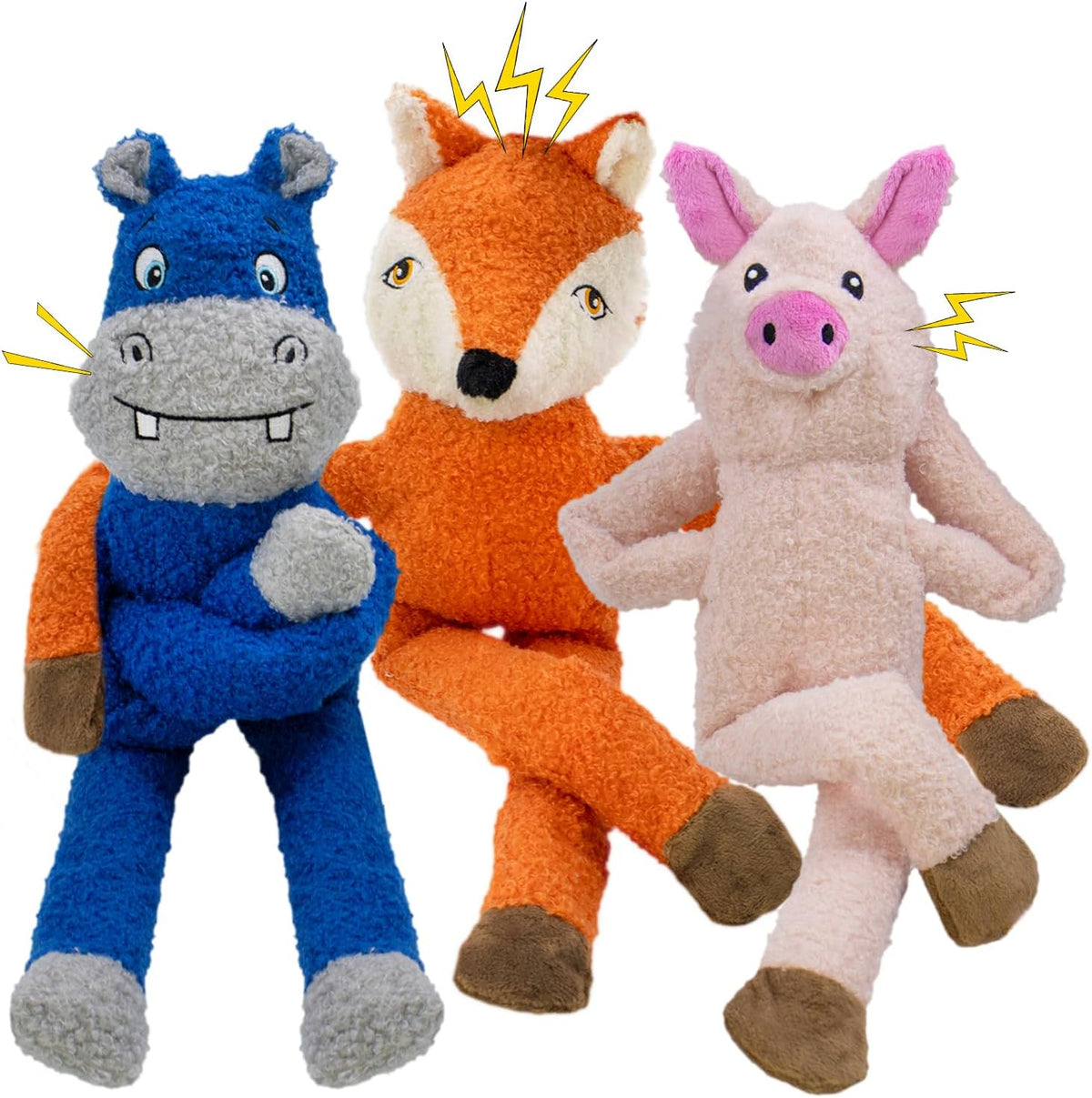 3 Pack No Stuffing Crinkle Squeaky Interactive Plush Dog Toys for Aggressive Chewers to Keep Puppy