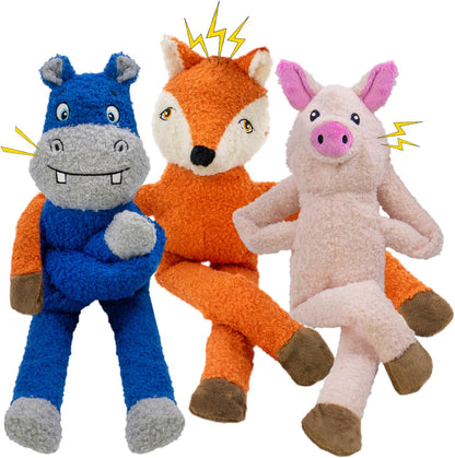 3 Pack No Stuffing Crinkle Squeaky Interactive Plush Dog Toys for Aggressive Chewers to Keep Puppy