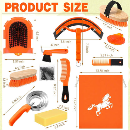 Abbylike 12 Pieces Horse Grooming Kit Racing Festival Tack Room Supplies Horse Brush Sets Equine
