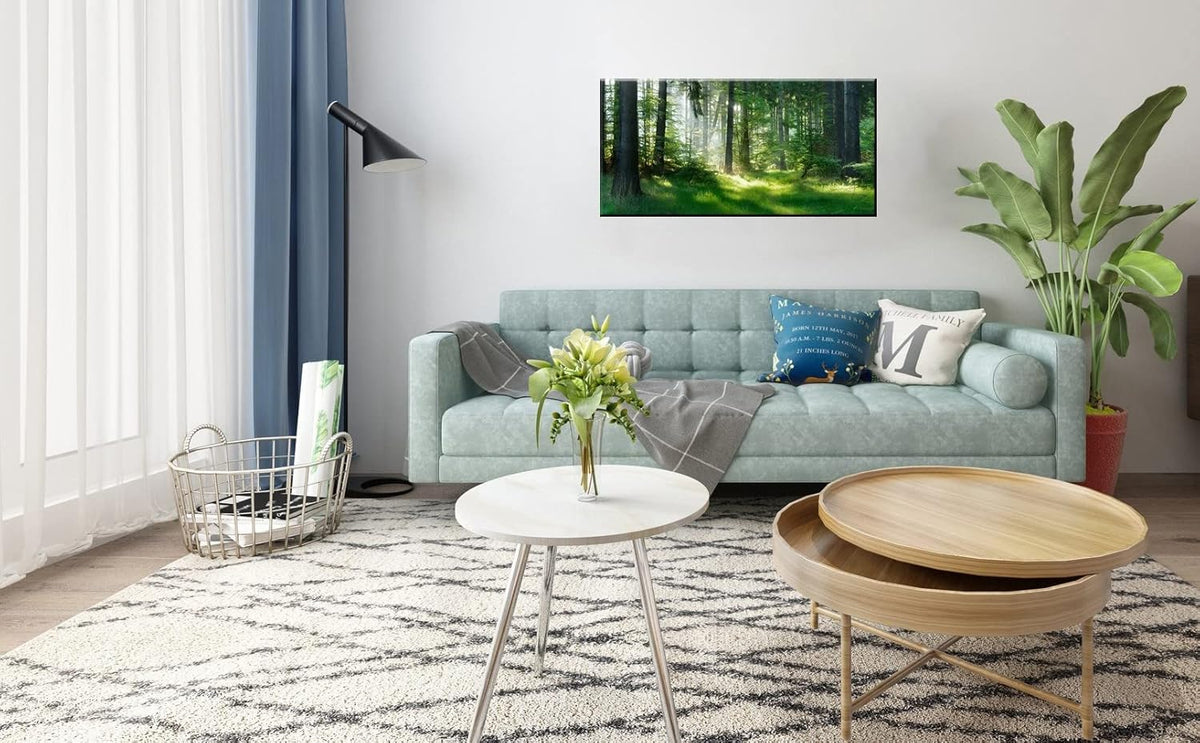 Morning Sunlight Forest Large Stretched Canvas Wall Art for Living Room Bedroom Home,Mordern Woods