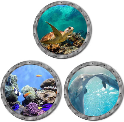 Under The Sea Nature Scenery Ocean Animals World Includ Sea Turtles Dolphins Coral 3 Pcs Removable