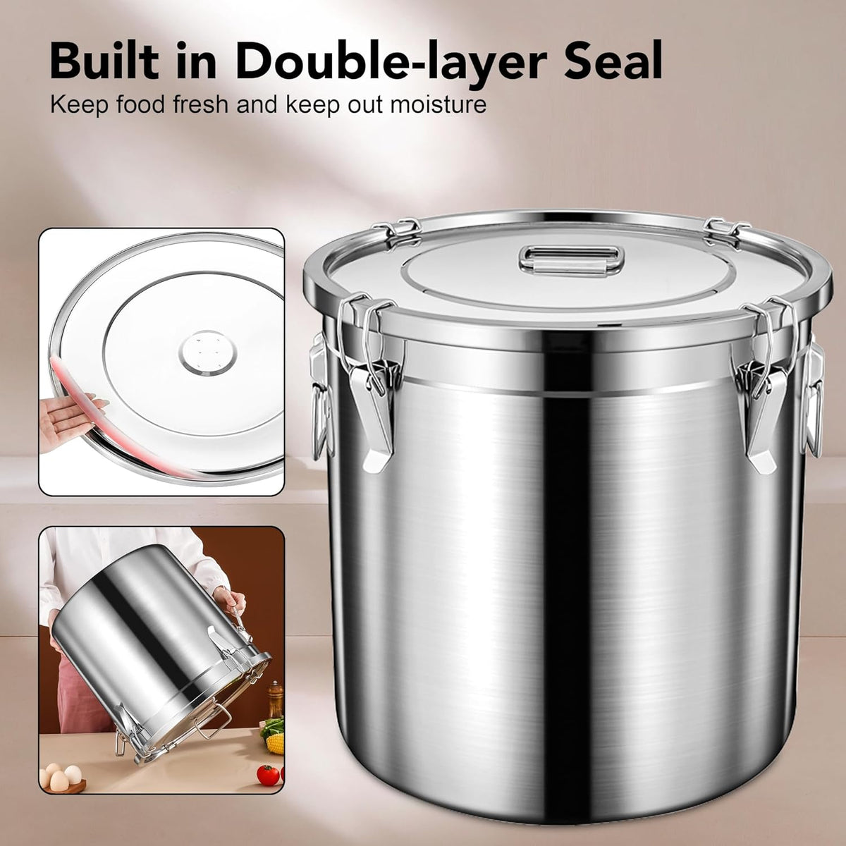 Dog Food Storage Containers, Large Stainless Steel Pet Food Storage Containers 38 lb / 17 kg to