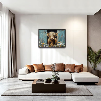 Large Farmhouse Highland Cow Country Wall Art for Living Room, Floral Canvas Oversized Wall Decor