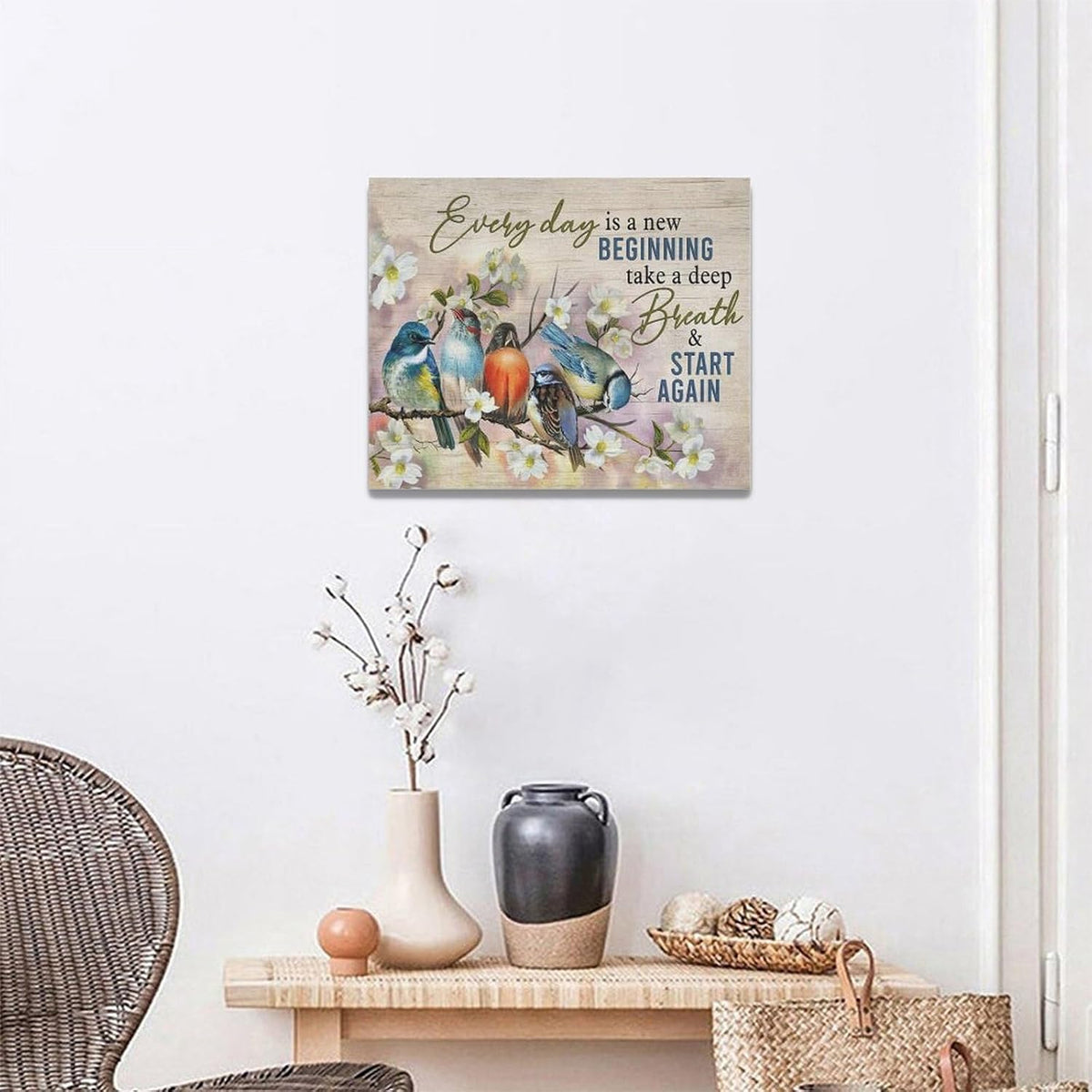 Bird Wall Art Farmhouse Flower Branch Pictures Rustic Country Birds Wall Decor Floral Canvas Print