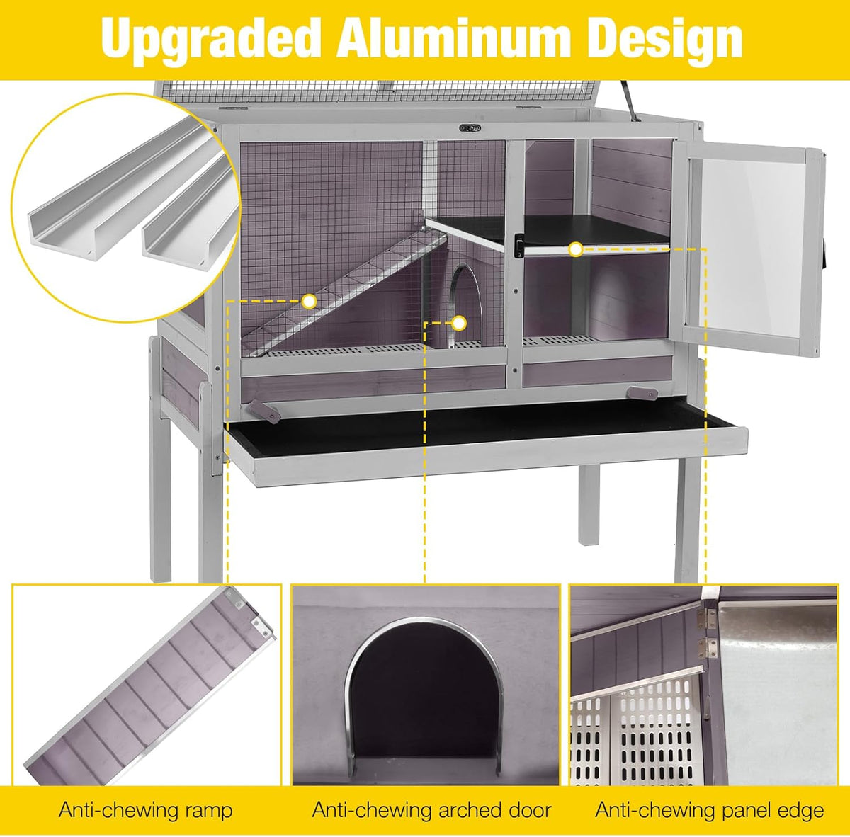 Aivituvin Wooden Guinea Pig Cages Indoor with Removable Stand, Anti Chewing Rabbit Hutch with Ramp