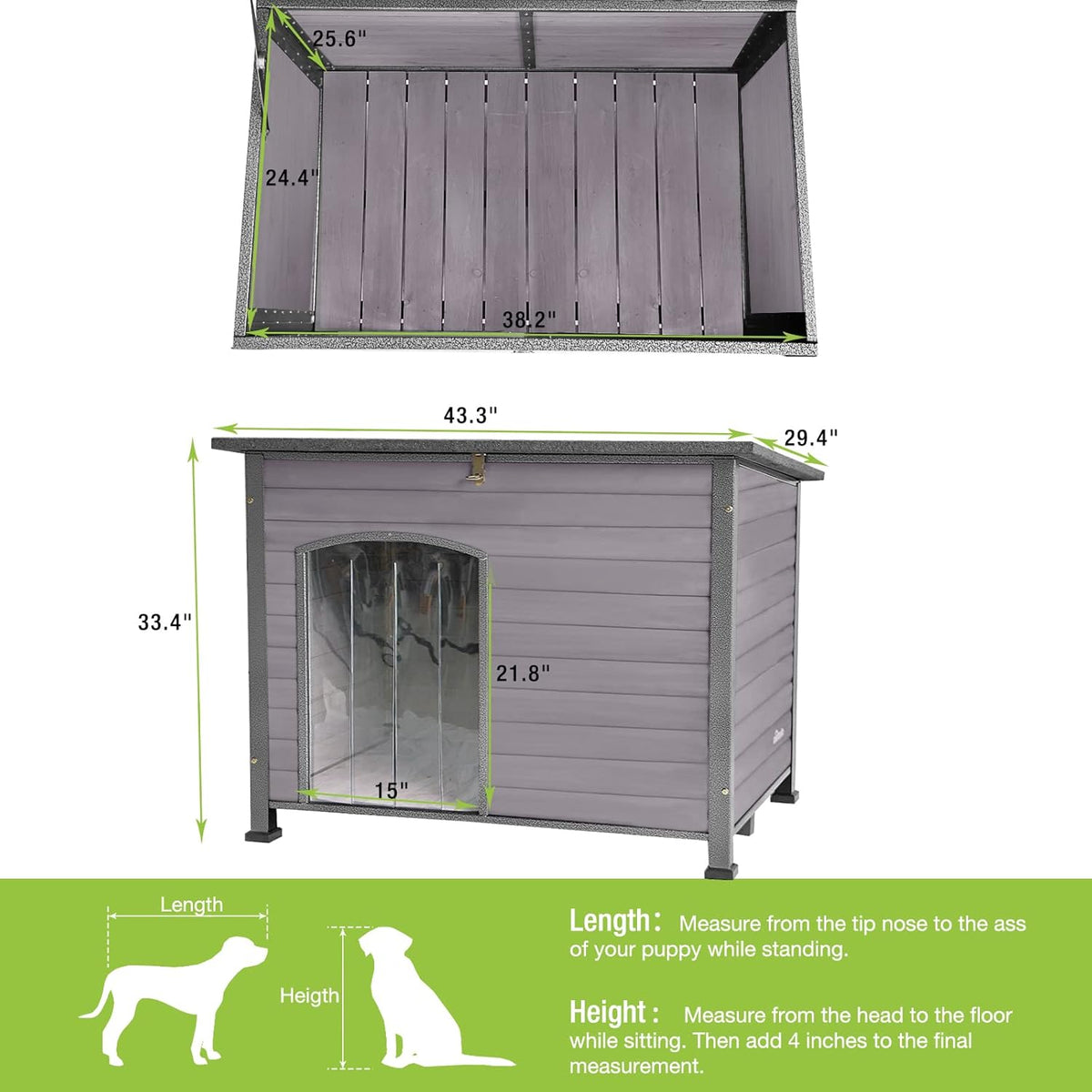 GUTINNEEN Chew Proof Dog House with Metal Iron Frame Outdoor Dog Kennel for Small Medium Large