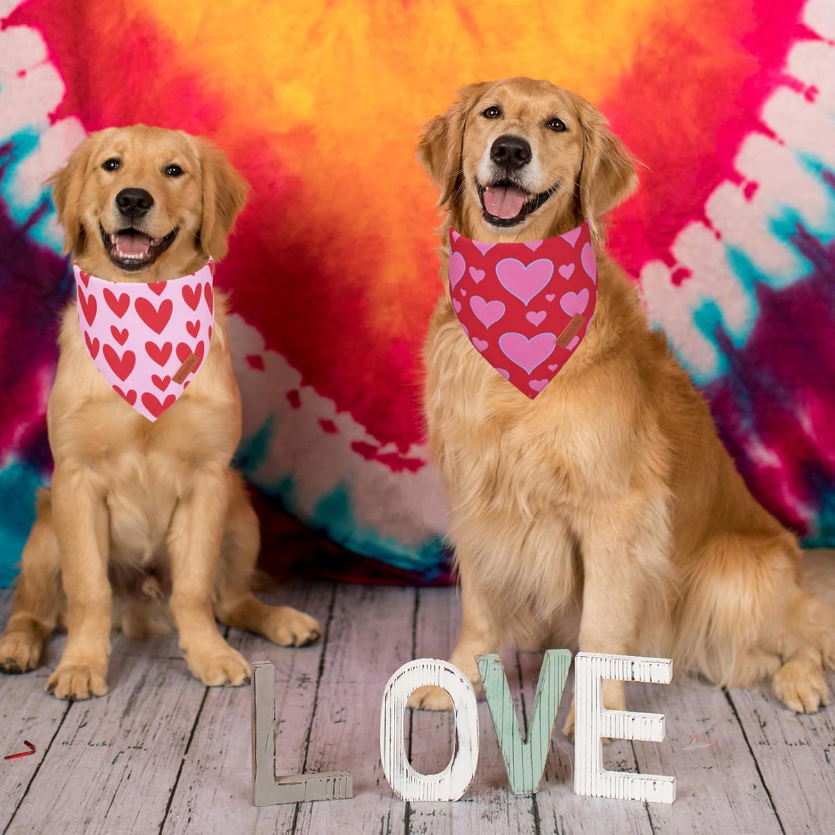 PTDECOR Valentine Dog Bandana, Reversible Valentine Pet Scarf, Multi Size, Red Heart Bandanas for