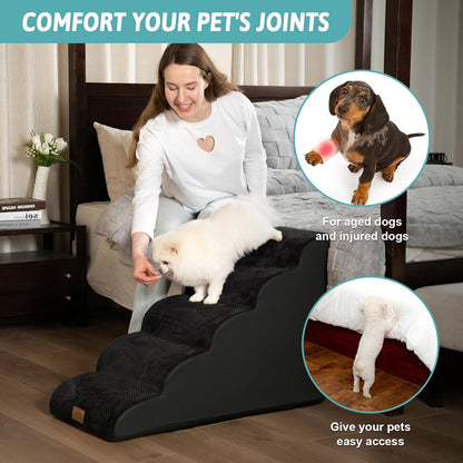 Dog Stairs for High Bed 22.6" H, Small Dog Step for Puppy, Older or Cat, Curved Ramp for Car