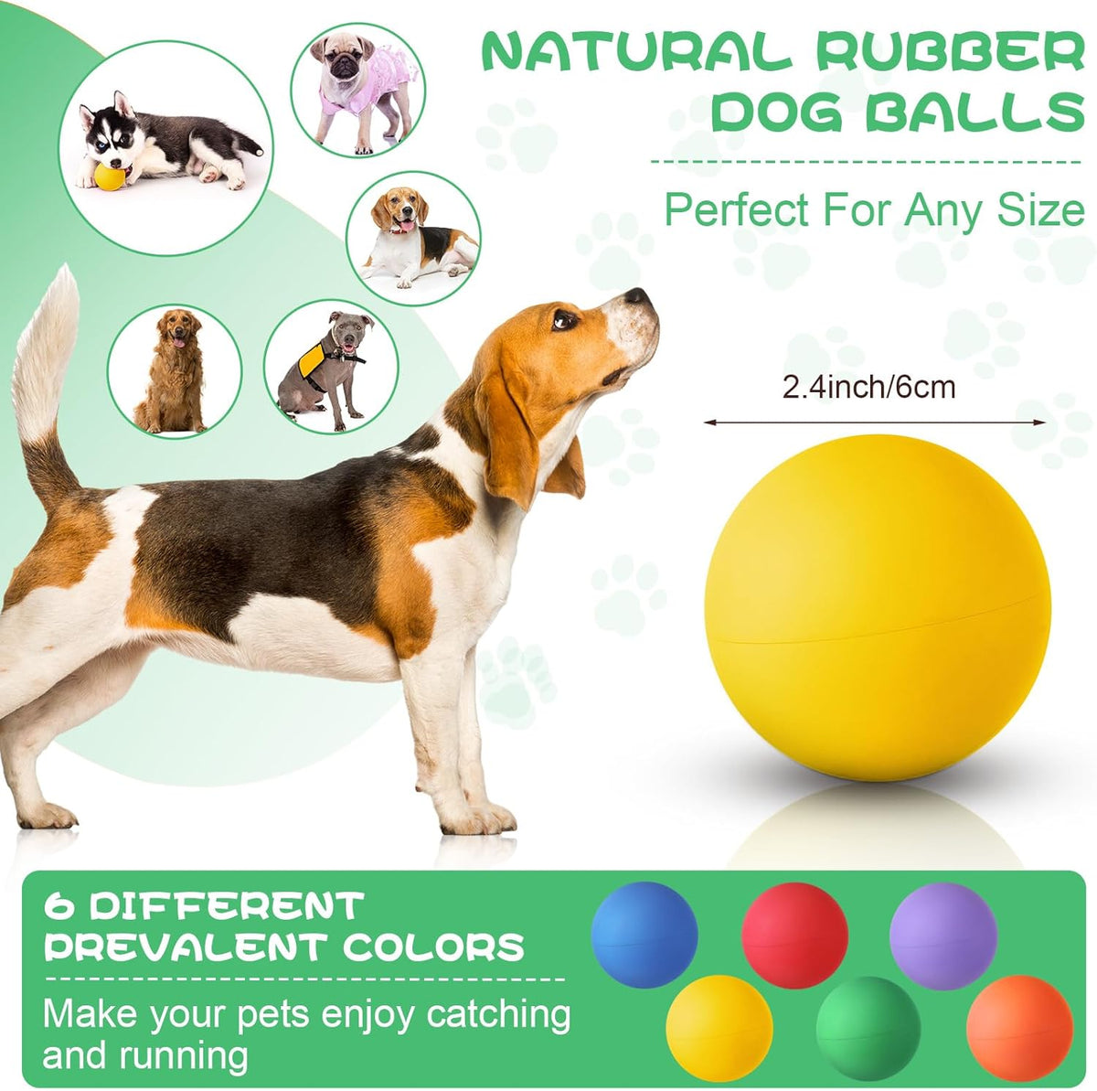 Shappy 24 Pieces Rubber Dog Tennis Balls for Dog Colorful Catching Pet Balls for Fetch Training 2.4