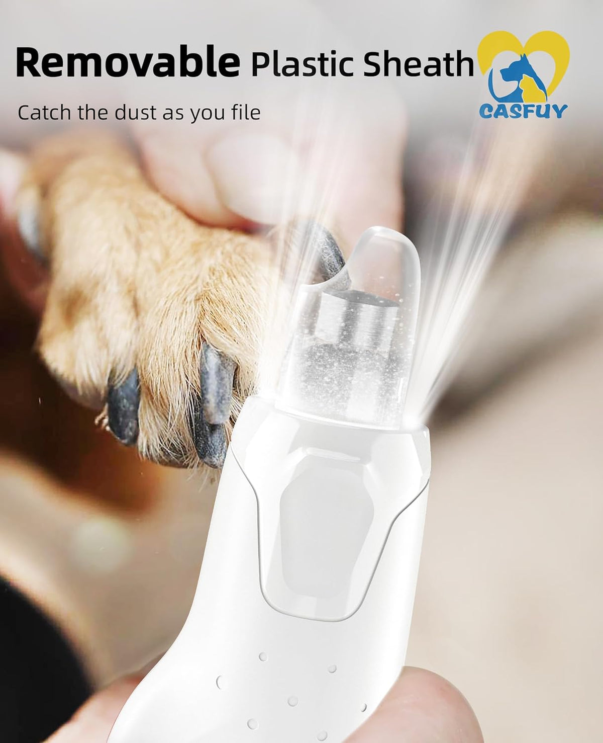 Casfuy Dog Nail Grinder Quiet - (45db) 6-Speed Pet Nail Grinder with 2 LED Lights for Large Medium
