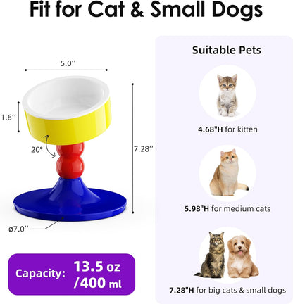 Ceramic Elevated Raised Cat Bowls,Cat Food Dish with Stand, 3 Height Adjustable Raised Dog Bowl