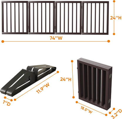 Freestanding Dog Gate Folding Brown Dog Gates for The House Doorways Stairs Pet Gates for Dogs