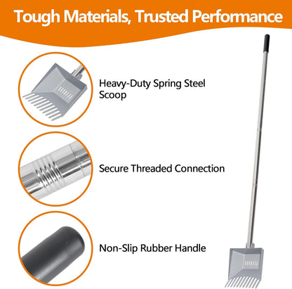 Heavy Duty Pooper Scooper 66in Spring Steel Scoop Long Stainless Steel Handle Dog Pooper Scooper