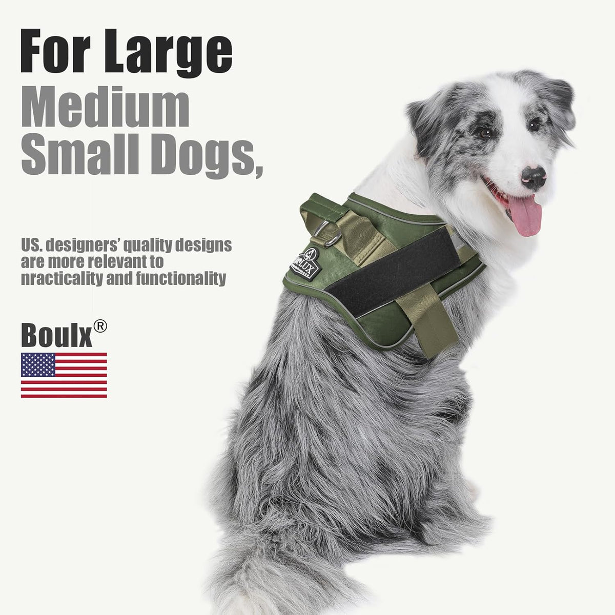 Bolux Dog Harness, No-Pull Reflective Dog Vest, Breathable Adjustable Pet Harness with Handle for
