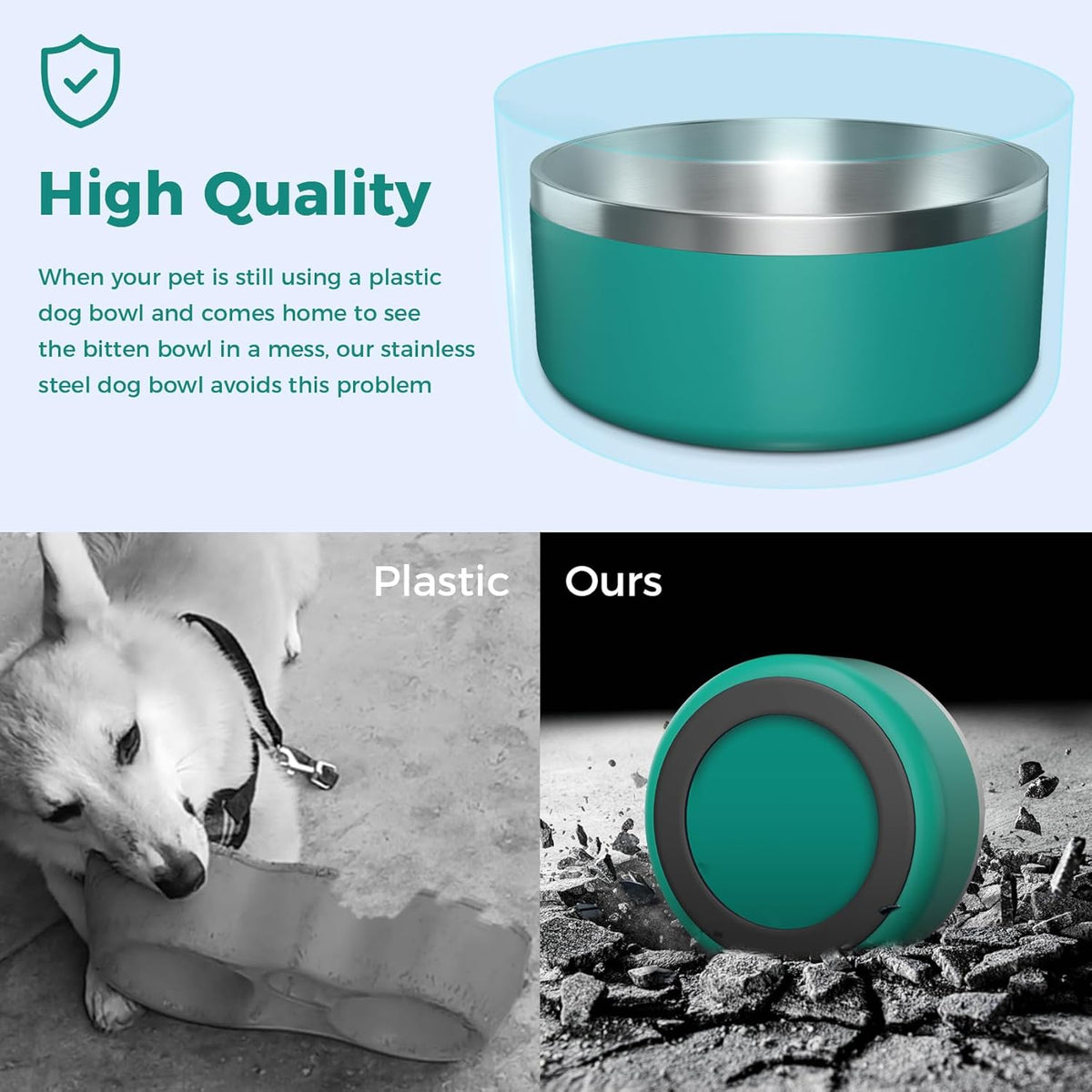Dog Bowl, Stainless Steel Dog Food and Water Bowl with Non Slip Quiet Bottom, Easy to Clean