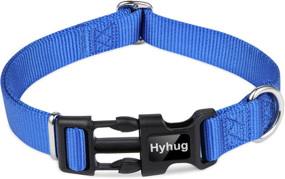Hyhug Dog Collar for Large Dogs, Heavy Duty Blue| Quick Release Nylon Buckle Collar, Adjustable &