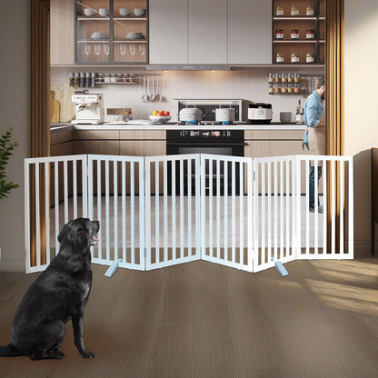 ZJSF Freestanding Indoor Dog Gate for House Foldable Wood White Puppy Gate for Doorways Pet Gate