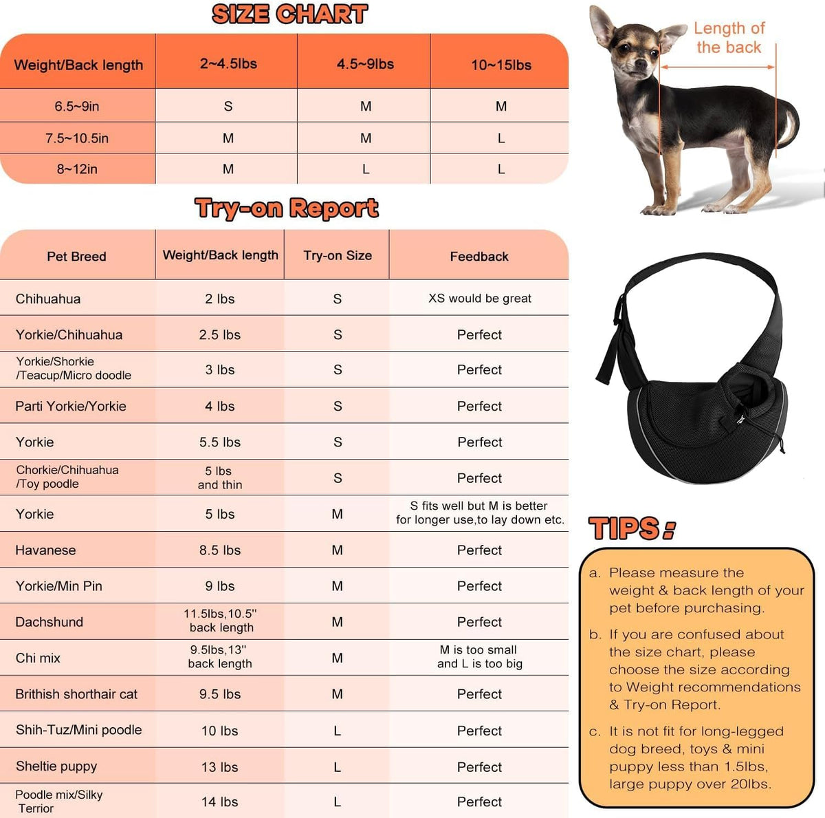 YUDODO Pet Sling Carrier for Small Dogs & Cats – Hands-Free Puppy Carrier with Safety Hook, Large