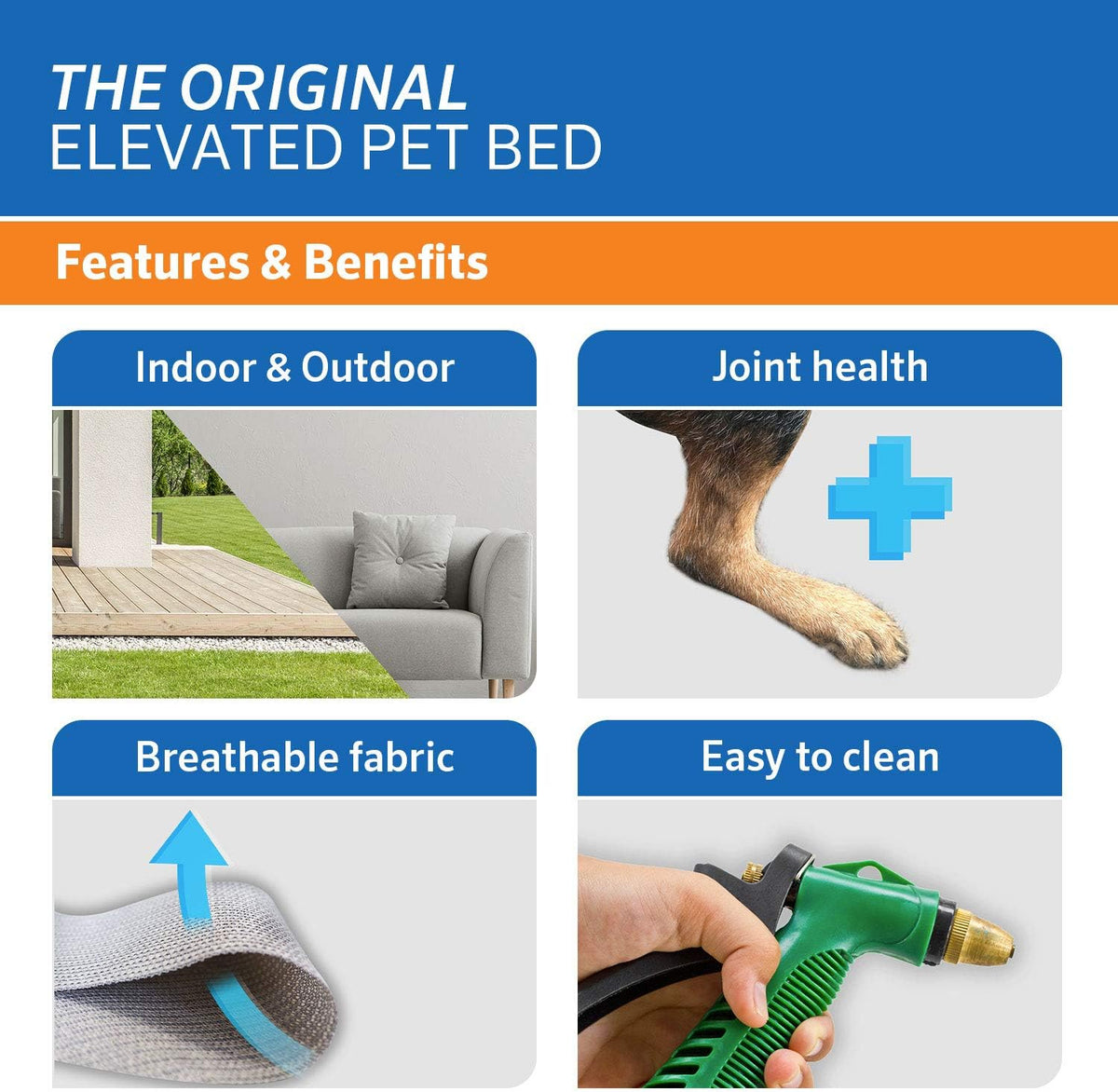 Coolaroo Original Elevated Dog Bed - Breathable Off-The-Ground Pet Bed with Cooling Fabric, Joint