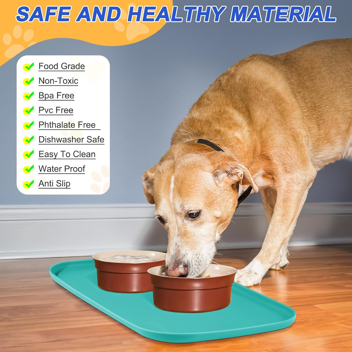 Silicone Pet Feeding Mat with Raised Edge for Food and Water, Dog Bowl Mats, Cat Bowls Placemat